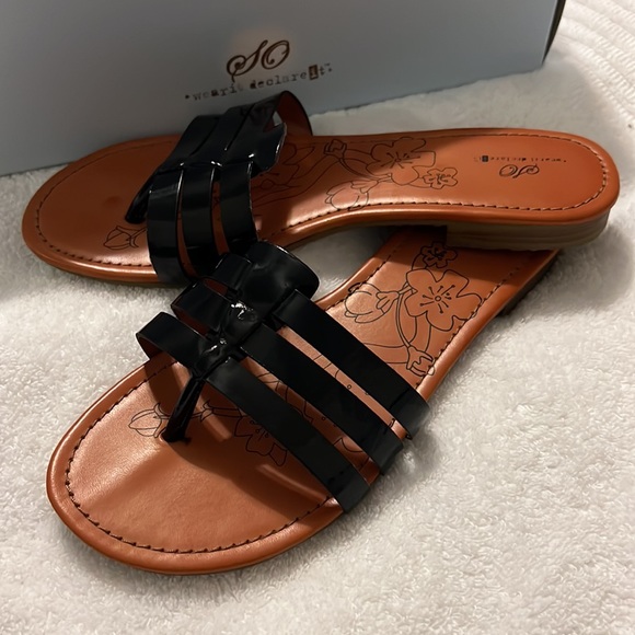 SO®Emmie Black Women's Strappy Slide Sandals SZ 7 Black - Picture 3 of 6